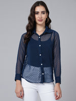 Load image into Gallery viewer, Women Swiss Dot Semi Sheer Georgette Shirt
