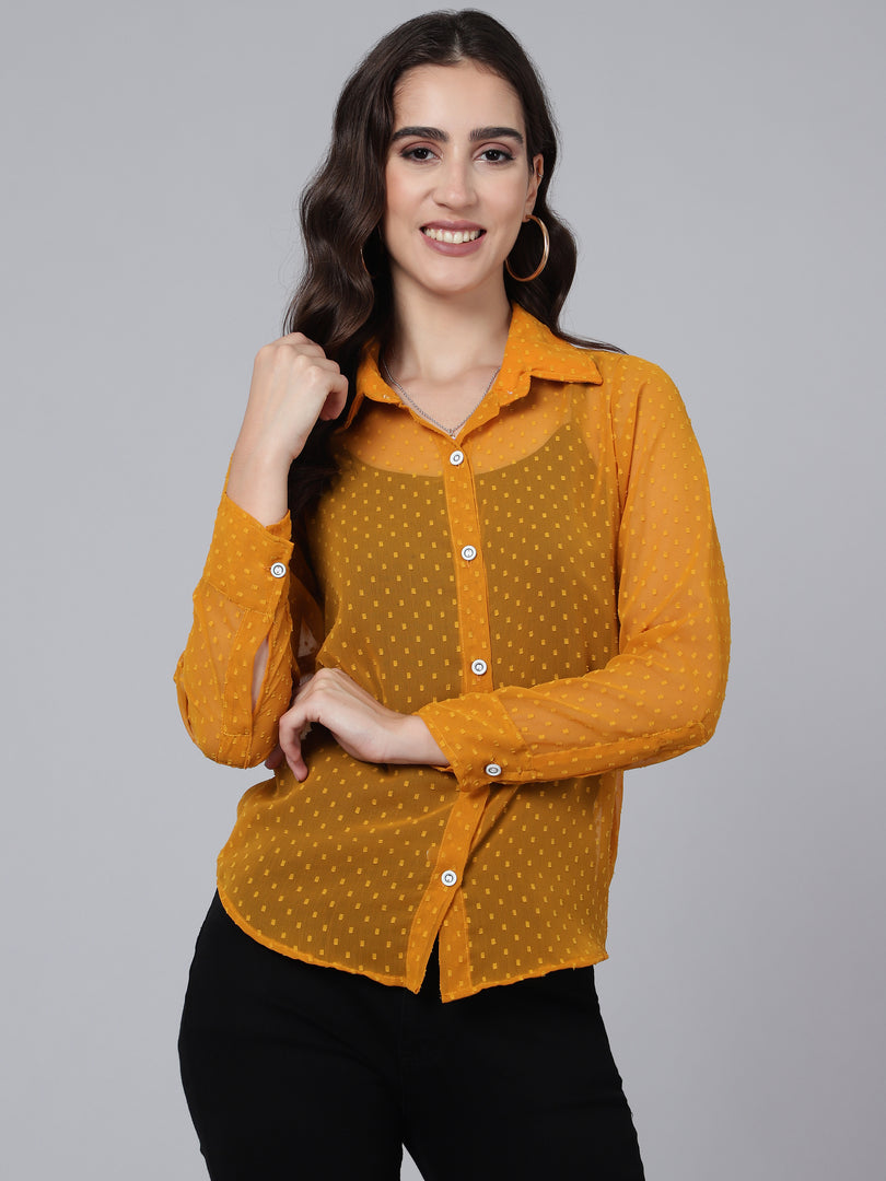 Women Swiss Dot Semi Sheer Georgette Shirt