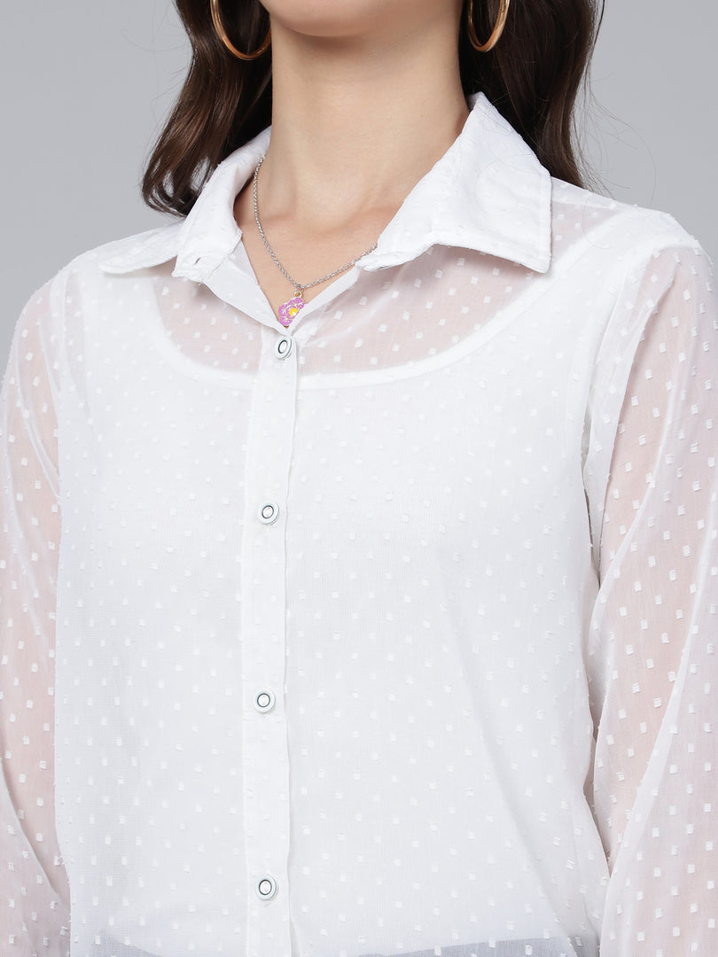 Women Swiss Dot Semi Sheer Georgette Shirt