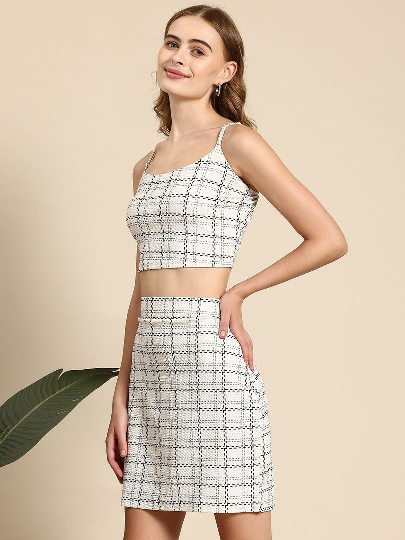 Westhood Checkered Blazer And Skirt Party White Co-ord Set
