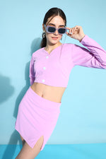 Load image into Gallery viewer, Pastel Lavender Crop Top With Mini Skirt Co Ords

