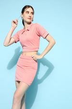 Load image into Gallery viewer, Peach Pastel Crop Top With Mini Skirt Co Ords
