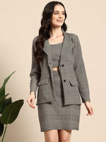 Load image into Gallery viewer, Westhood Formal Check Printed Blazer with Skirt &amp; Cami Top
