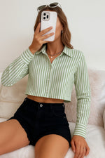 Load image into Gallery viewer, Women Striped Cropped Shirt in 5 Candy Colors | Size: XS to XL

