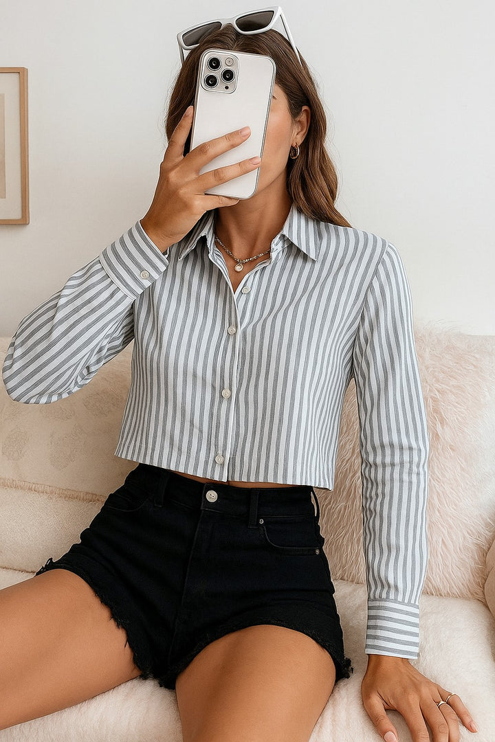 Women Striped Cropped Shirt in 5 Candy Colors | Size: XS to XL