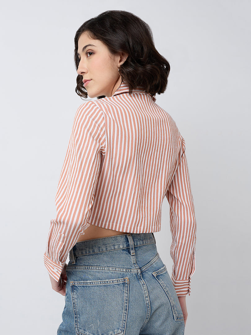 Women Striped Cropped Shirt in 5 Candy Colors | Size: XS to XL