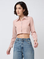Load image into Gallery viewer, Women Striped Cropped Shirt in 5 Candy Colors | Size: XS to XL
