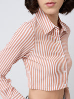 Load image into Gallery viewer, Women Striped Cropped Shirt in 5 Candy Colors | Size: XS to XL
