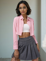 Load image into Gallery viewer, Women Striped Cropped Shirt in 5 Candy Colors | Size: XS to XL
