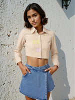 Load image into Gallery viewer, Women Striped Cropped Shirt in 5 Candy Colors | Size: XS to XL
