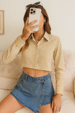 Load image into Gallery viewer, Women Striped Cropped Shirt in 5 Candy Colors | Size: XS to XL
