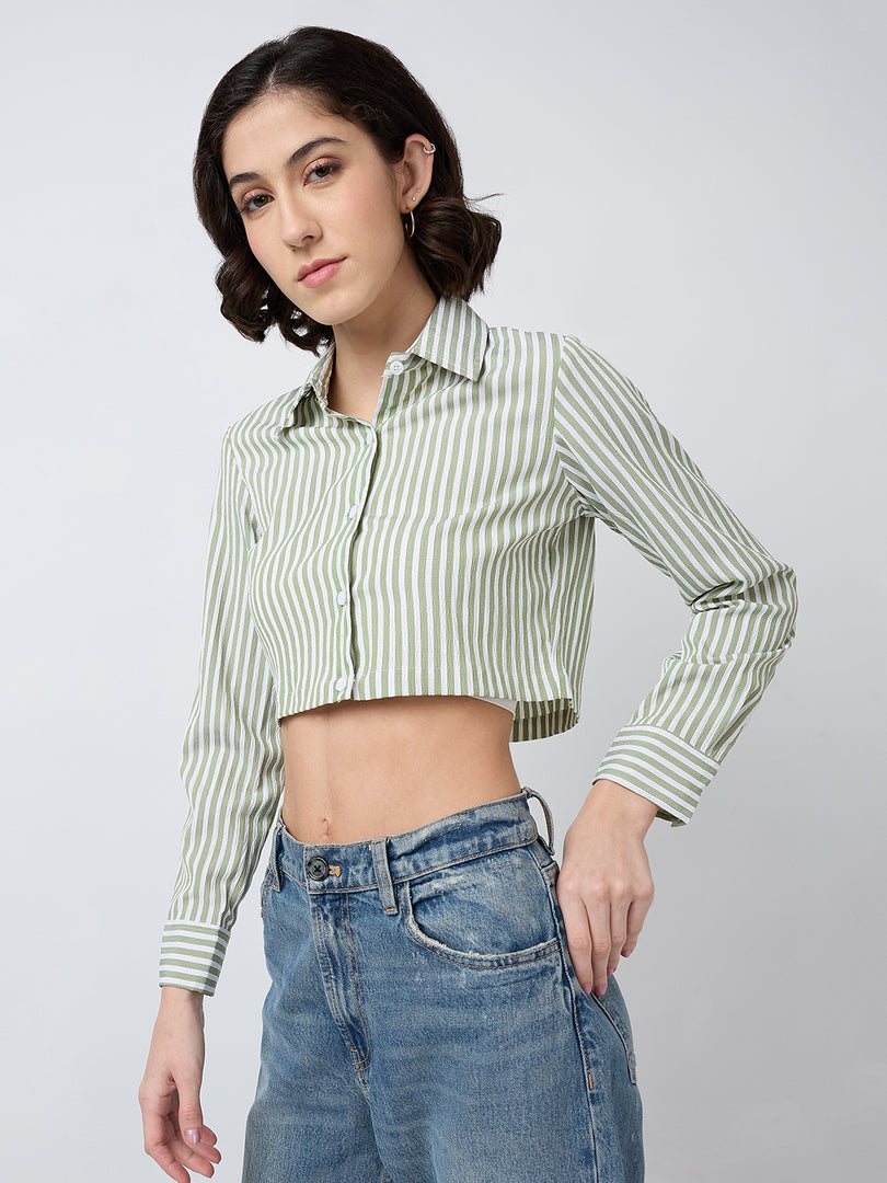 Women Striped Cropped Shirt in 5 Candy Colors | Size: XS to XL