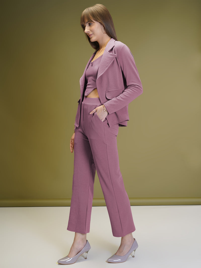 Boss Babe Co-ord Set in Dusty Mauve – Blazer + Crop Top + Trousers | Workwear Ready