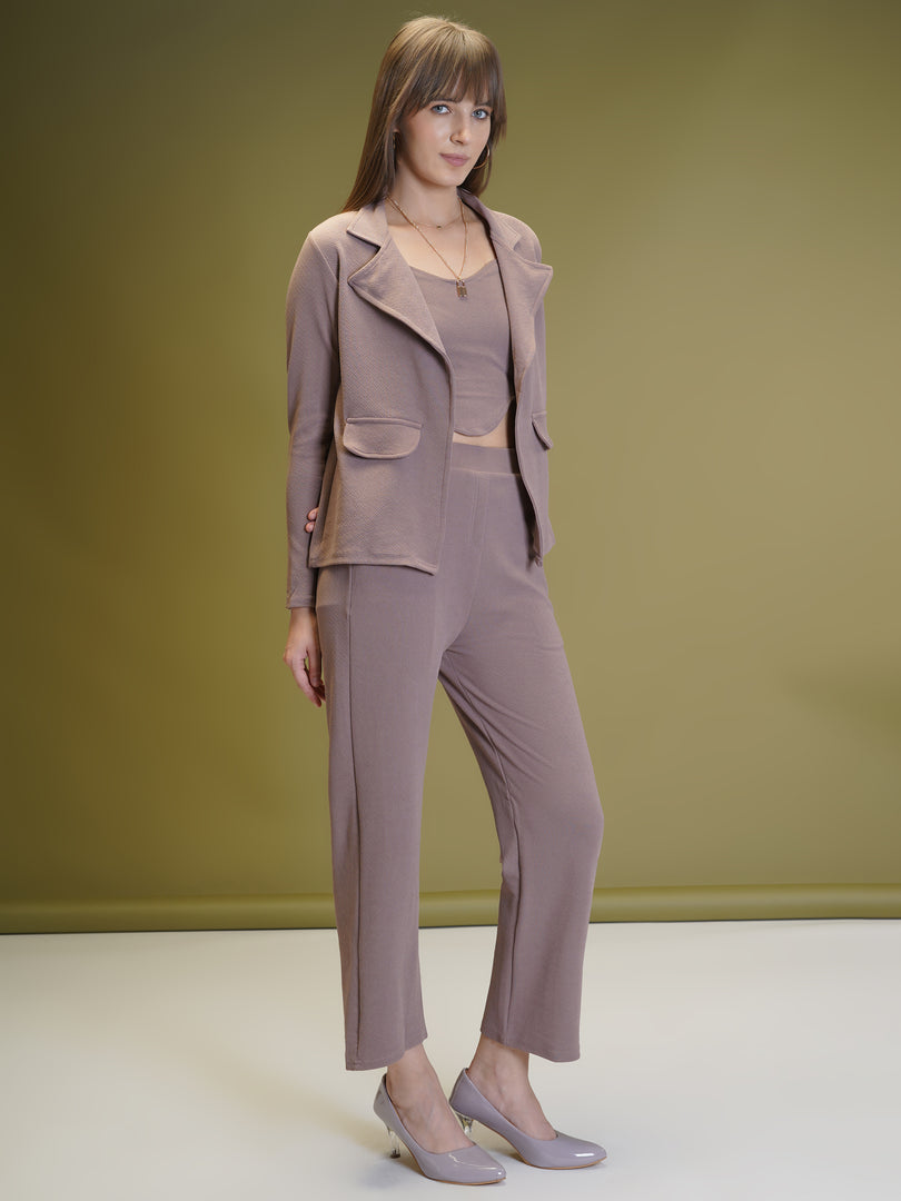 Boss Babe Co-ord Set in Dusty Mauve – Blazer + Crop Top + Trousers | Workwear Ready