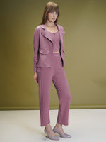 Load image into Gallery viewer, Boss Babe Co-ord Set in Dusty Mauve – Blazer + Crop Top + Trousers | Workwear Ready
