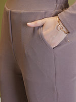 Load image into Gallery viewer, Boss Babe Co-ord Set in Dusty Mauve – Blazer + Crop Top + Trousers | Workwear Ready

