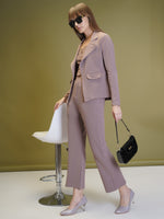 Load image into Gallery viewer, Boss Babe Co-ord Set in Dusty Mauve – Blazer + Crop Top + Trousers | Workwear Ready

