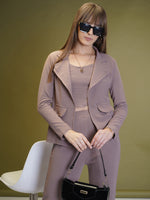 Load image into Gallery viewer, Boss Babe Co-ord Set in Dusty Mauve – Blazer + Crop Top + Trousers | Workwear Ready
