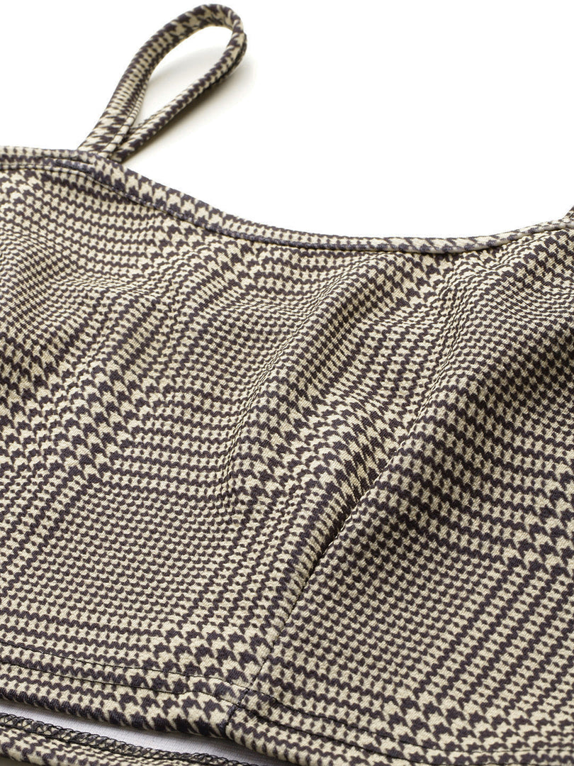 Westhood Formal Check Printed Blazer with Skirt & Cami Top