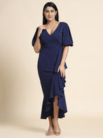 Load image into Gallery viewer, Women Blue Bodycon Wrap Dress
