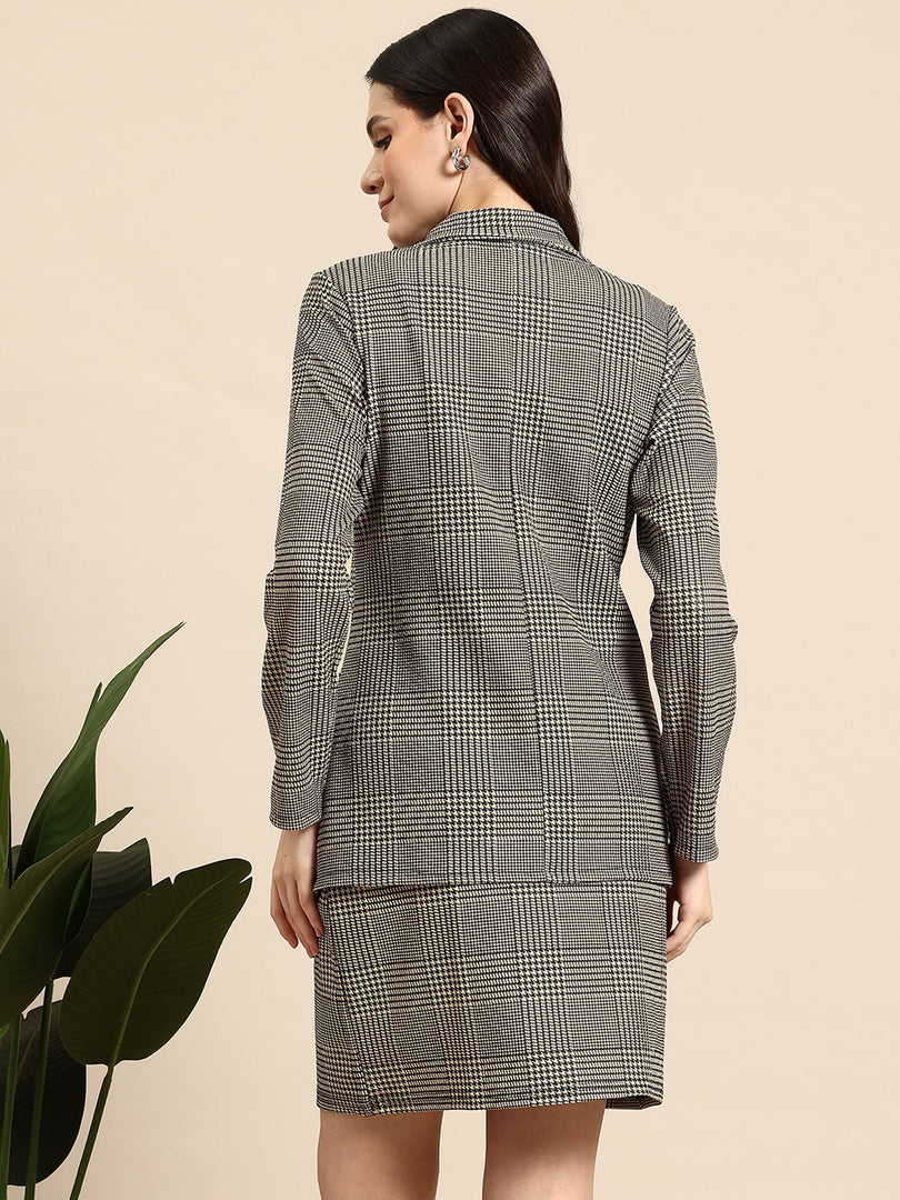 Westhood Formal Check Printed Blazer with Skirt & Cami Top