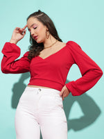 Load image into Gallery viewer, Women Western Crimson Red Crop Top
