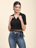 Load image into Gallery viewer, Black Solid Waist Tie Top
