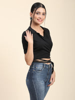 Load image into Gallery viewer, Black Solid Waist Tie Top
