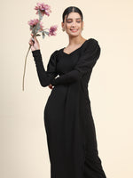 Load image into Gallery viewer, Black Solid A-Line Long Dress
