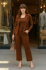 Load image into Gallery viewer, Boss Babe Co-ord Set in Dusty Mauve – Blazer + Crop Top + Trousers | Workwear Ready
