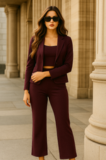Load image into Gallery viewer, Boss Babe Co-ord Set in Dusty Mauve – Blazer + Crop Top + Trousers | Workwear Ready
