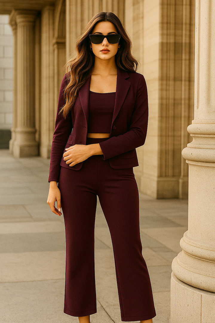 Boss Babe Co-ord Set in Dusty Mauve – Blazer + Crop Top + Trousers | Workwear Ready