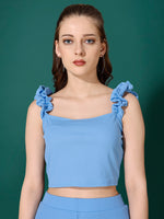 Load image into Gallery viewer, Blue Solid Ruched Sleeves Co-Ord Set For Women
