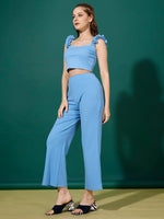 Load image into Gallery viewer, Blue Solid Ruched Sleeves Co-Ord Set For Women
