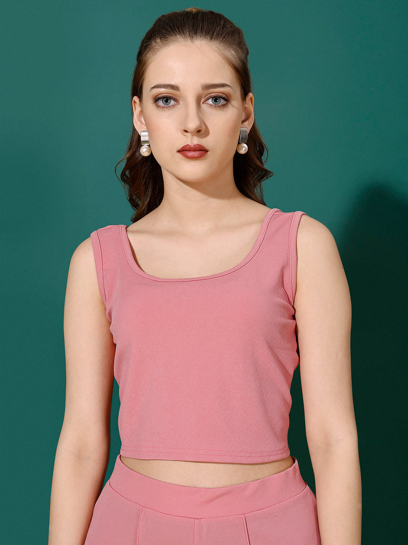Women Solid Peach Top & Trouser Co ord Set