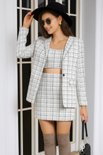 Load image into Gallery viewer, Westhood Checkered Blazer And Skirt Party White Co-ord Set
