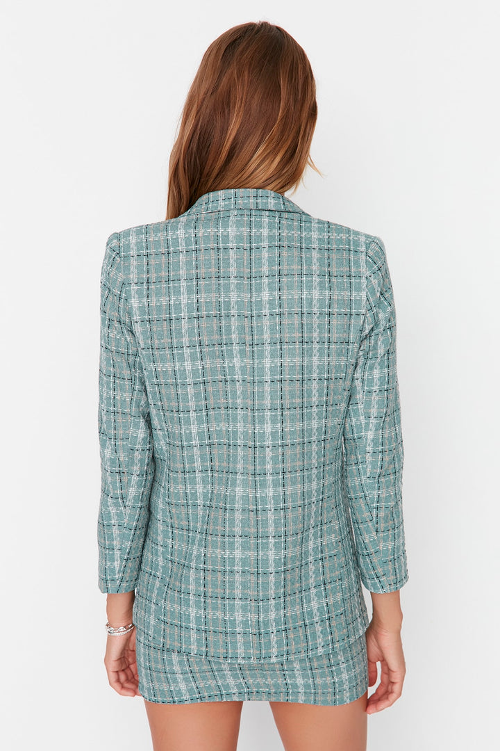 Checkered Blazer And Skirt Co-ord Mint Green