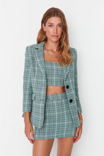Load image into Gallery viewer, Checkered Blazer And Skirt Co-ord Mint Green
