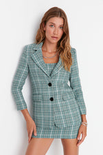 Load image into Gallery viewer, Checkered Blazer And Skirt Co-ord Mint Green
