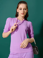 Load image into Gallery viewer, Women Pastel Lavender Top &amp; Trouser Co-Ord Set
