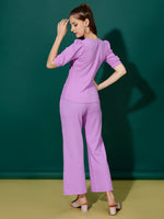 Load image into Gallery viewer, Women Pastel Lavender Top &amp; Trouser Co-Ord Set
