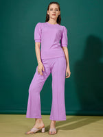 Load image into Gallery viewer, Women Pastel Lavender Top &amp; Trouser Co-Ord Set
