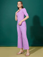 Load image into Gallery viewer, Women Pastel Lavender Top &amp; Trouser Co-Ord Set
