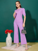 Load image into Gallery viewer, Women Pastel Lavender Top &amp; Trouser Co-Ord Set
