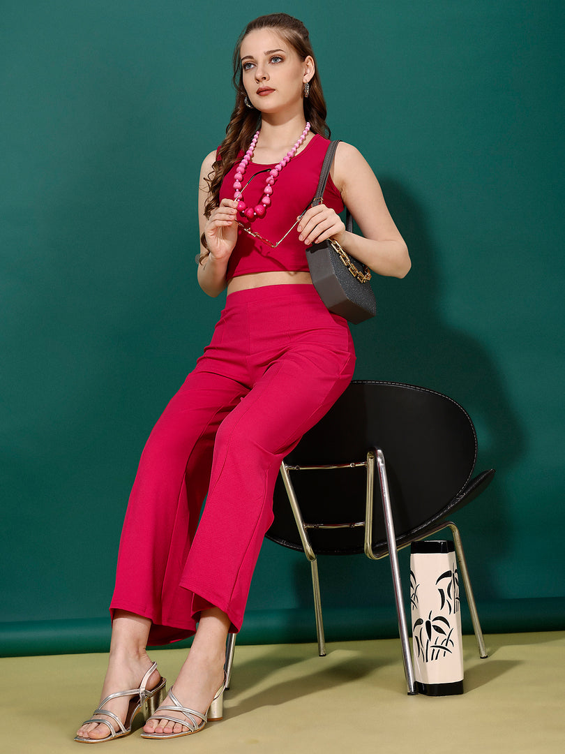 Women Hot Pink Top & Trouser Co ord Set