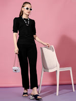 Load image into Gallery viewer, Women Casual Black Top &amp; Trouser Co ord Set
