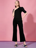 Load image into Gallery viewer, Women Casual Black Top &amp; Trouser Co ord Set
