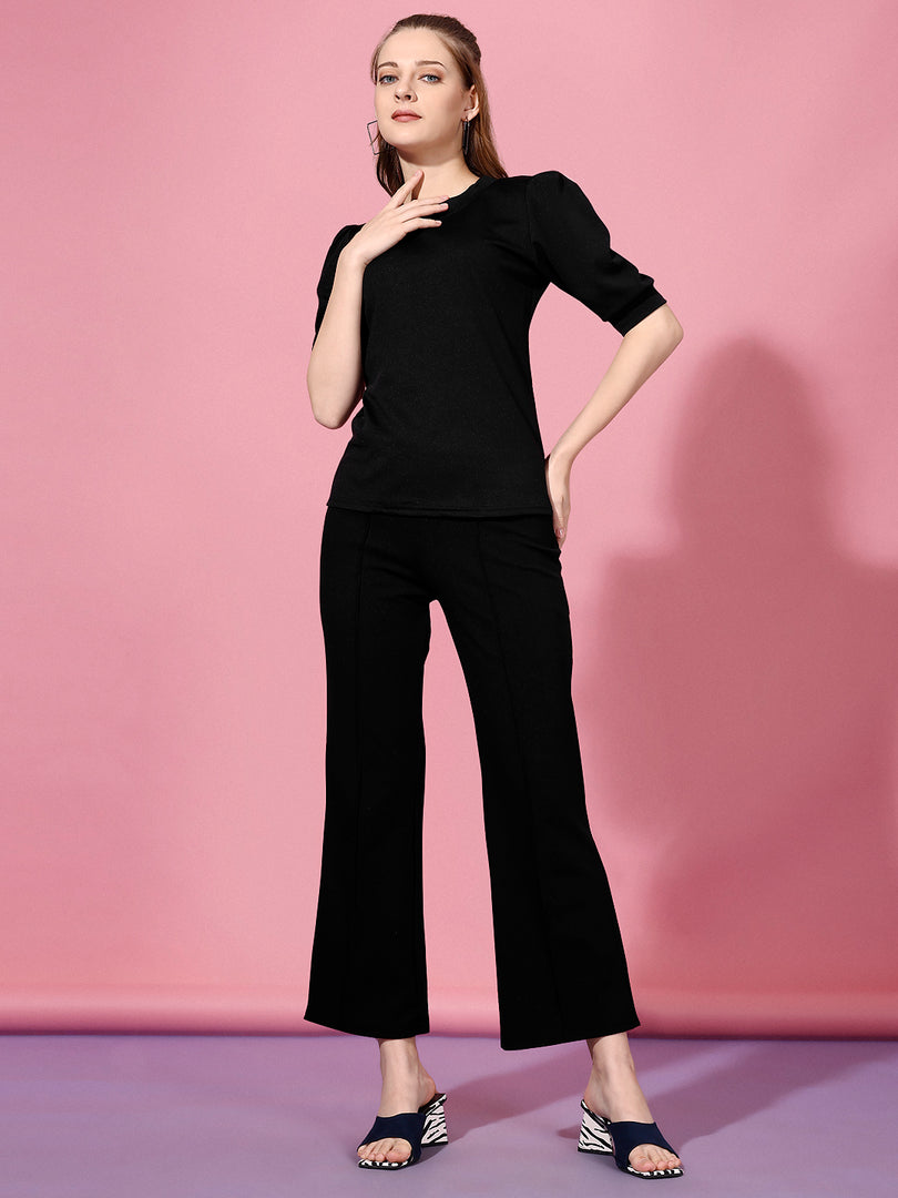 Women Casual Black Top & Trouser Co ord Set