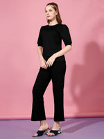 Load image into Gallery viewer, Women Casual Black Top &amp; Trouser Co ord Set
