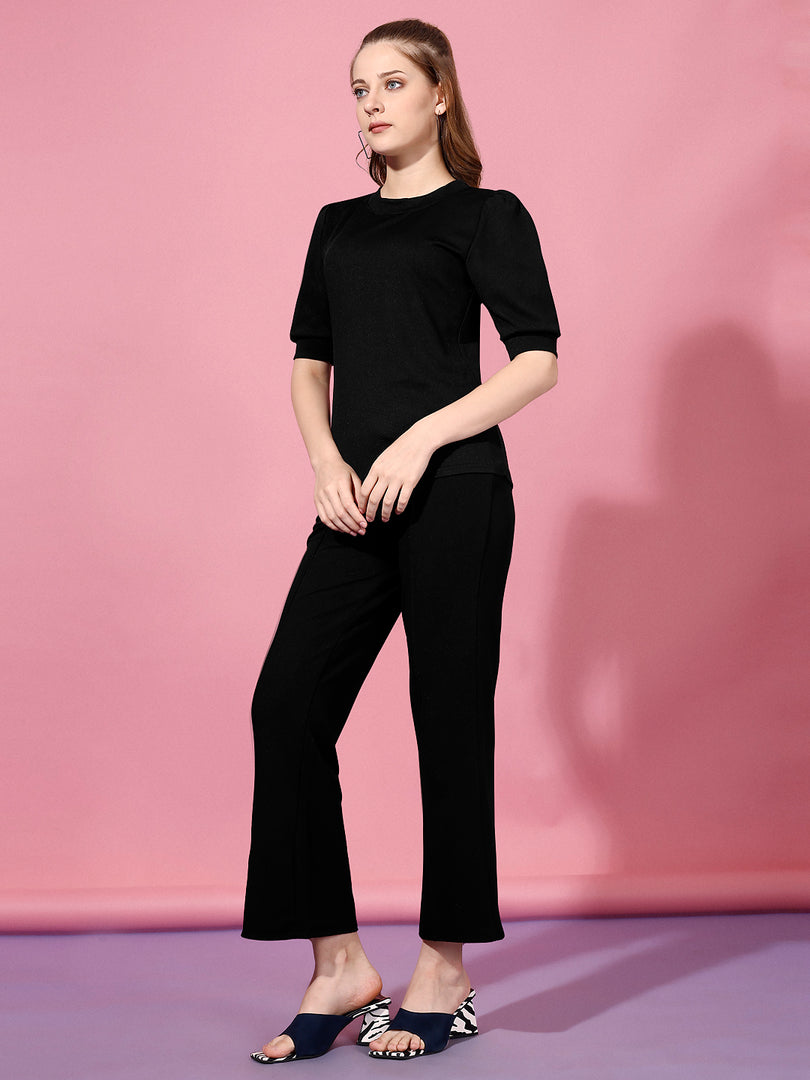 Women Casual Black Top & Trouser Co ord Set